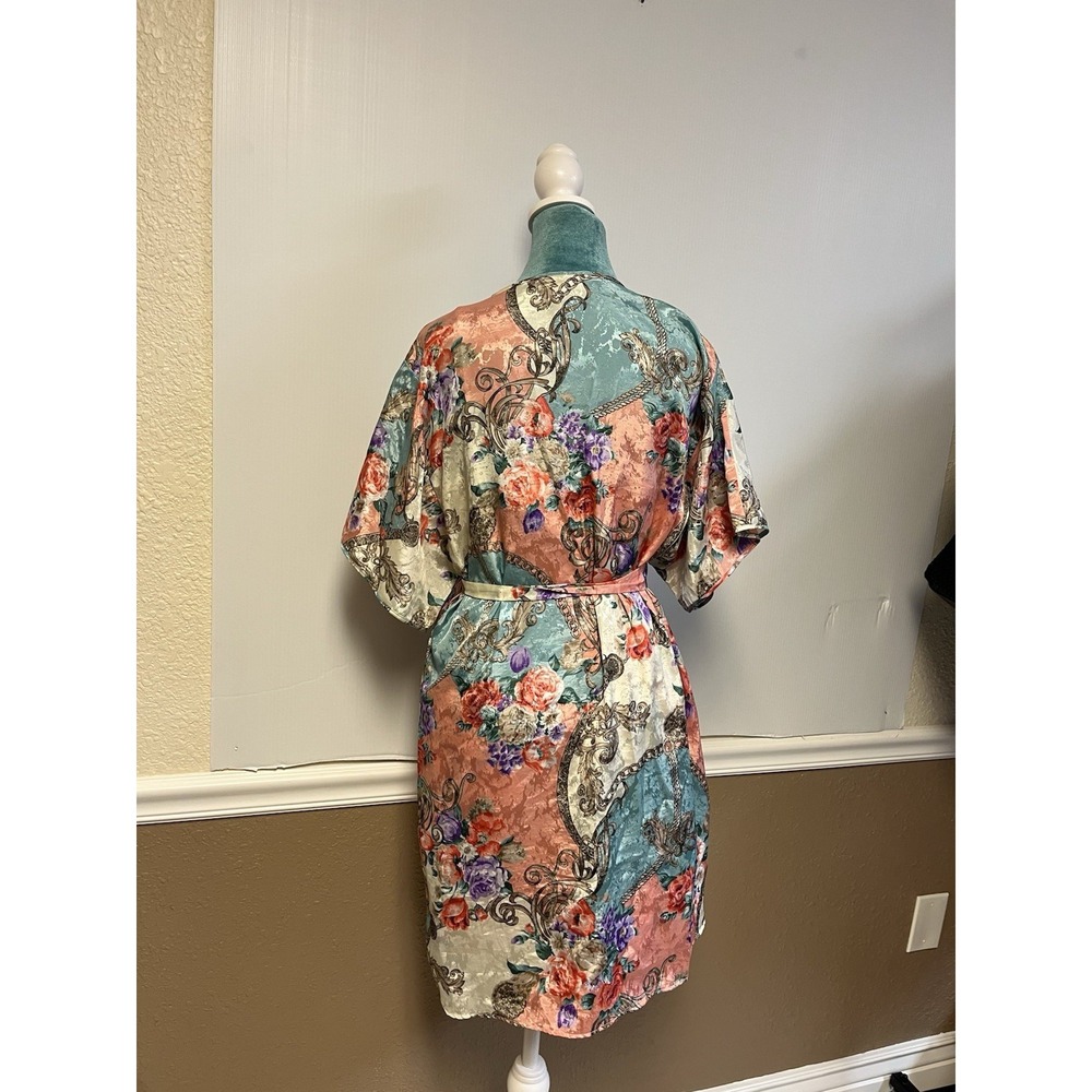 Cinema Etoile Vintage 2 Piece Nightgown Kimono Robe Set Floral Chain Print M/L - Picture 12 of 16